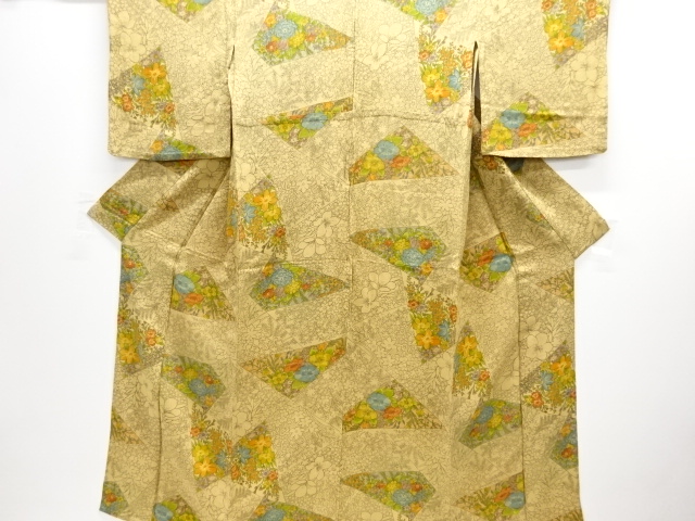 JAPANESE KIMONO / HITOE KOMON / CHIRIMEN / FLORAL PLANTS